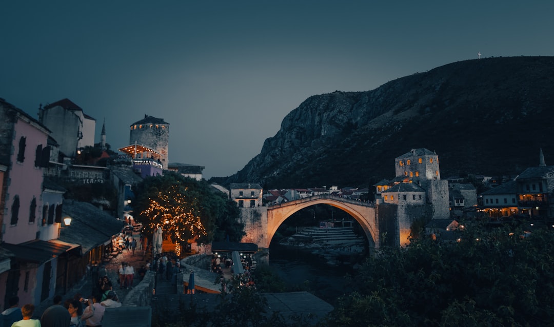 Mostar Bosnia Herzegovina Old Bridge cafes nightlife evening